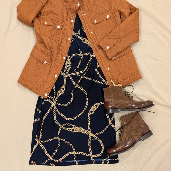 Ralph Lauren Navy Equestrian Chain Print Old Money Wrap Dress - Women's sz 8 - Picture 8 of 14